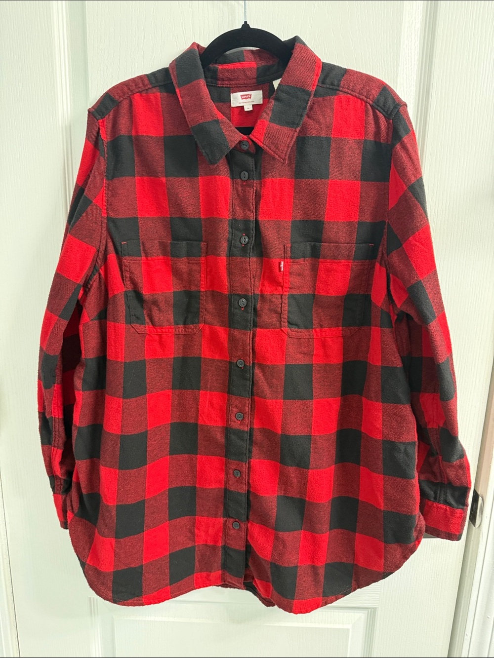 Levi's Red and Black Buffalo Check Plaid Button-Down Shirt Women Size 1X